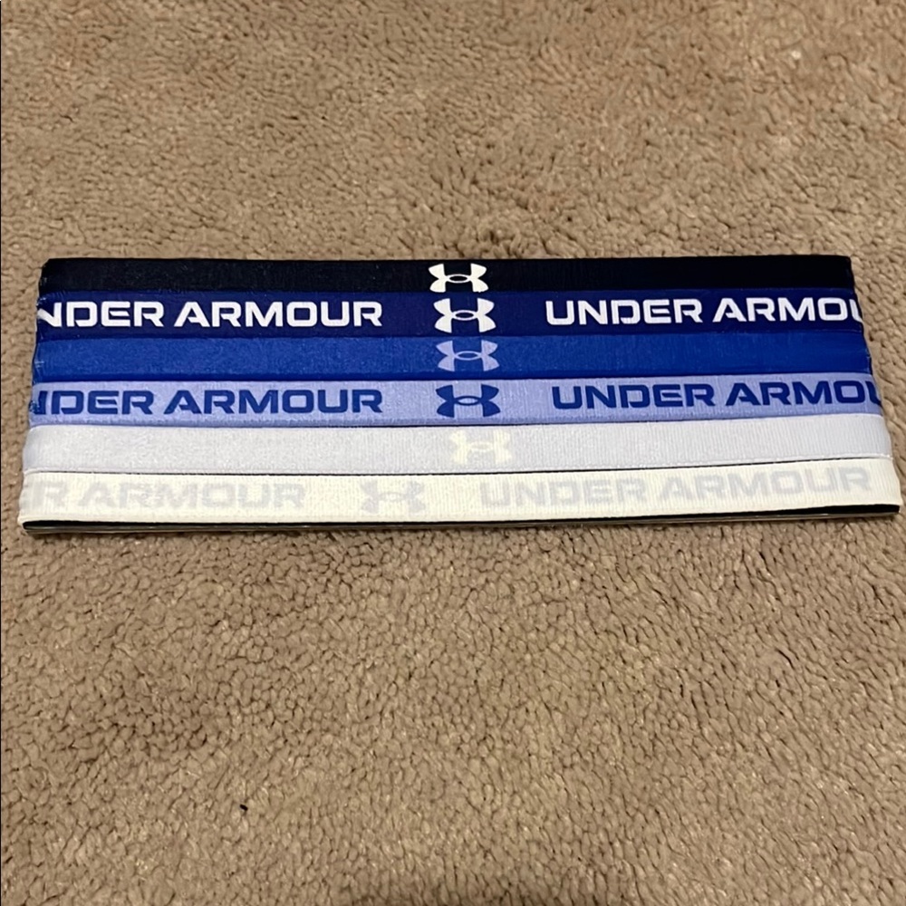 Under Armour Blue and White Headbands Set of 6 Mini Elastic